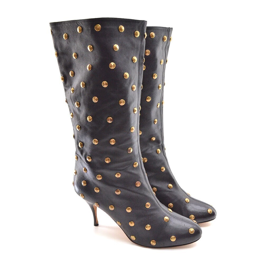 Brian Atwood Temptress Black Studded Heeled Boots 38.5